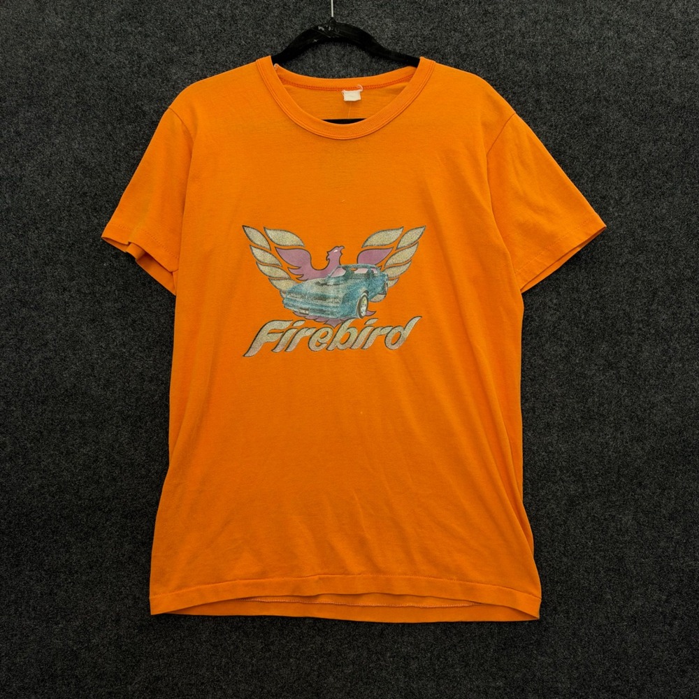 Vintage 70s Pontiac Firebird Trans Am Orange Glitter Iron On T-Shirt Large Rare